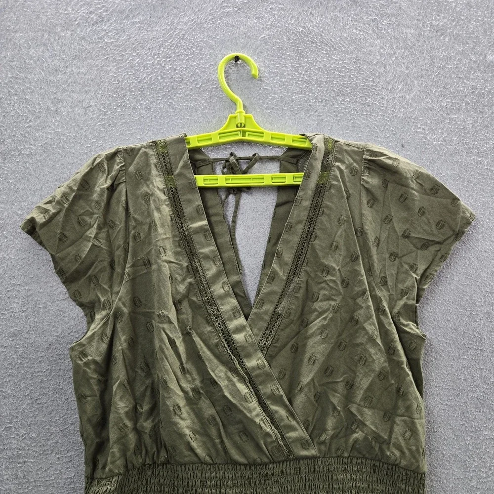 American Eagle Outfitters Women Dress XL Green Embroidered Fit & Flare Mini